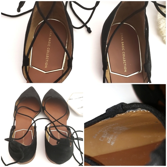 Zara Tie Up Suede Flats in Black Size 36 - Picture 5 of 8